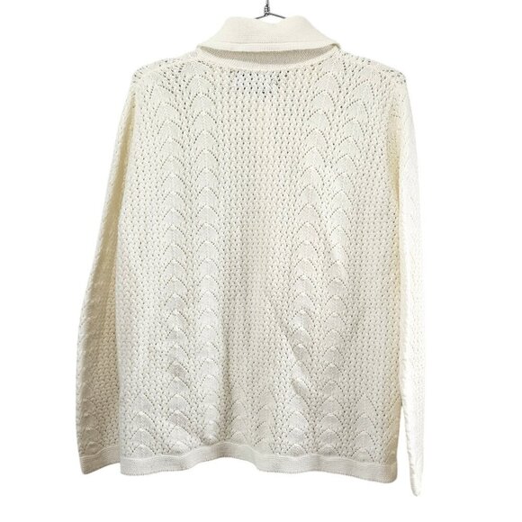 Duet Wintuk Knit Vintage Collared Button Up Ivory Cardigan Sweater - Picture 4 of 4